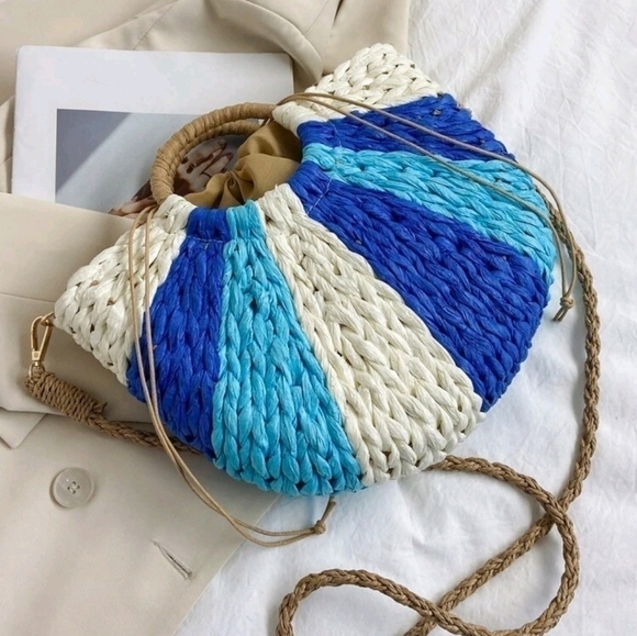 Color Block Top Ring Straw Bag - Picture 2 of 4